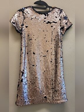 GAP kids Sequin Dress Rose Gold and Navy Blue Short Sleeve  XL